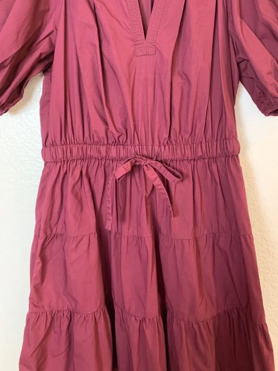 Ulla Johnson Olina Puff-Sleeve Tiered Cotton Poplin Dress Womens 8 Burgundy Boho - Picture 9 of 15